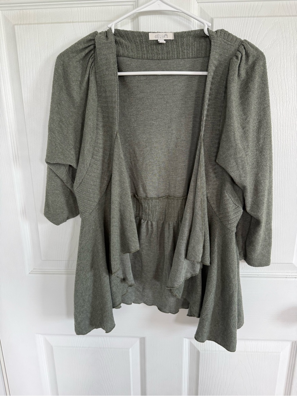 Vintage Delia’s Y2K Green Cardigan Large Fairy Grunge Babydoll Draped Fall